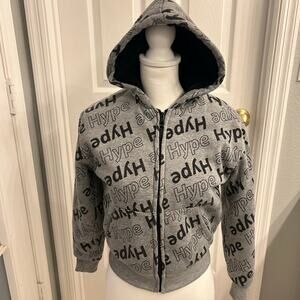 Brooklyn Laundry Kids Hype Print Zip Hoodie Gray Faux-Fur Lined | Size M (10–12